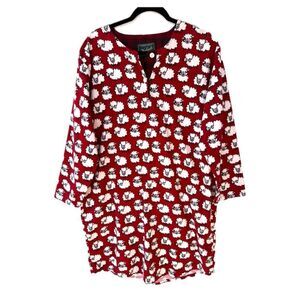 Woolrich Red White Sheep Print Long Sleeve 100% Cotton Flannel Nightgown PJs S/M